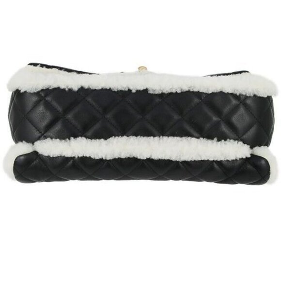 Authentic CHANEL Lambskin Quilted Shearling Large CC Flap Bag Black White Purse - Picture 11 of 13